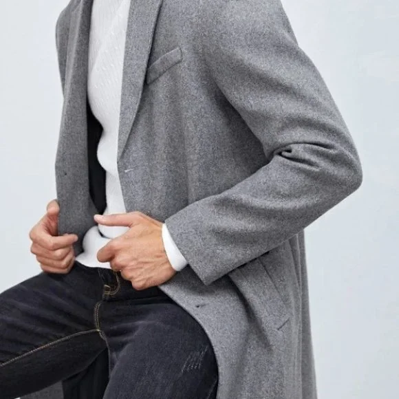 Work Style Gray Lapel Neck Men's Overcoat - Picture 5 of 5